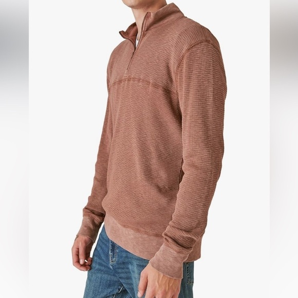 Lucky Brand Garment Dye Thermal Mock Half Zip in Brown. Size Medium - Picture 2 of 11